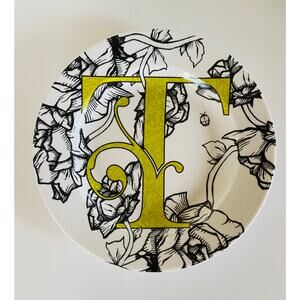 Cypress Home Green Letter Monogram T Salad Dessert Floral Decorative Plate